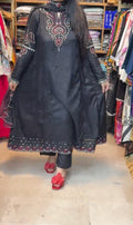 Black Embroidered Frock 3 Piece