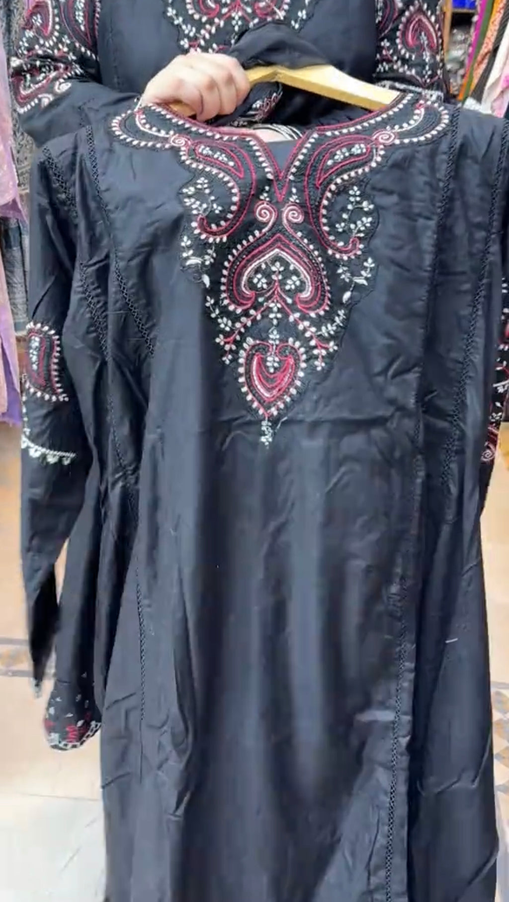 Black Embroidered Frock 3 Piece