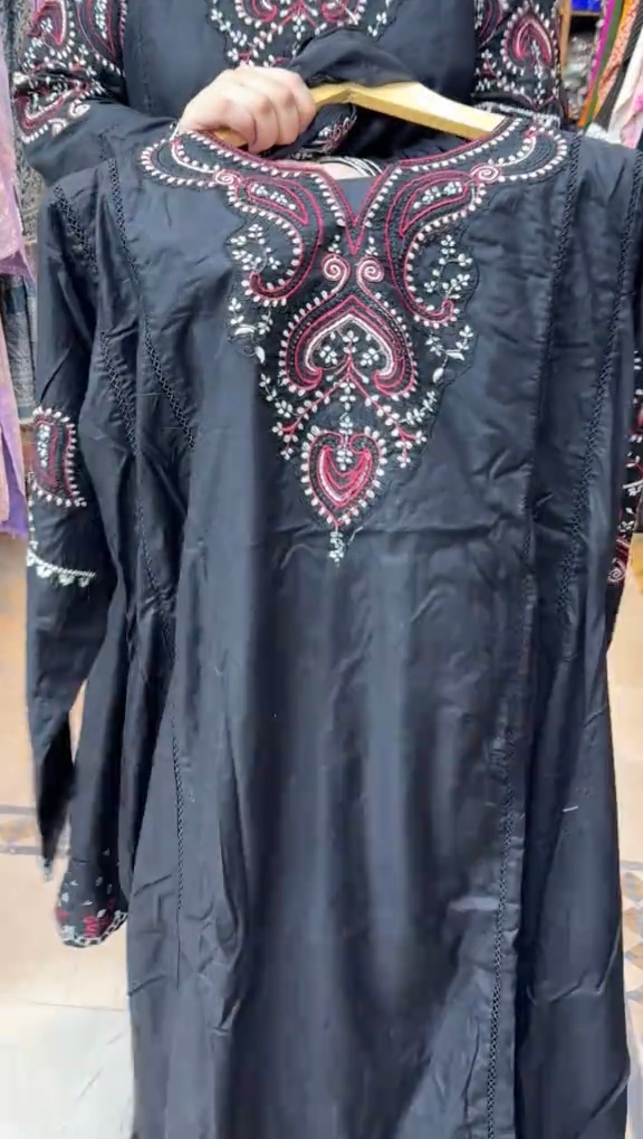 Black Embroidered Frock 3 Piece