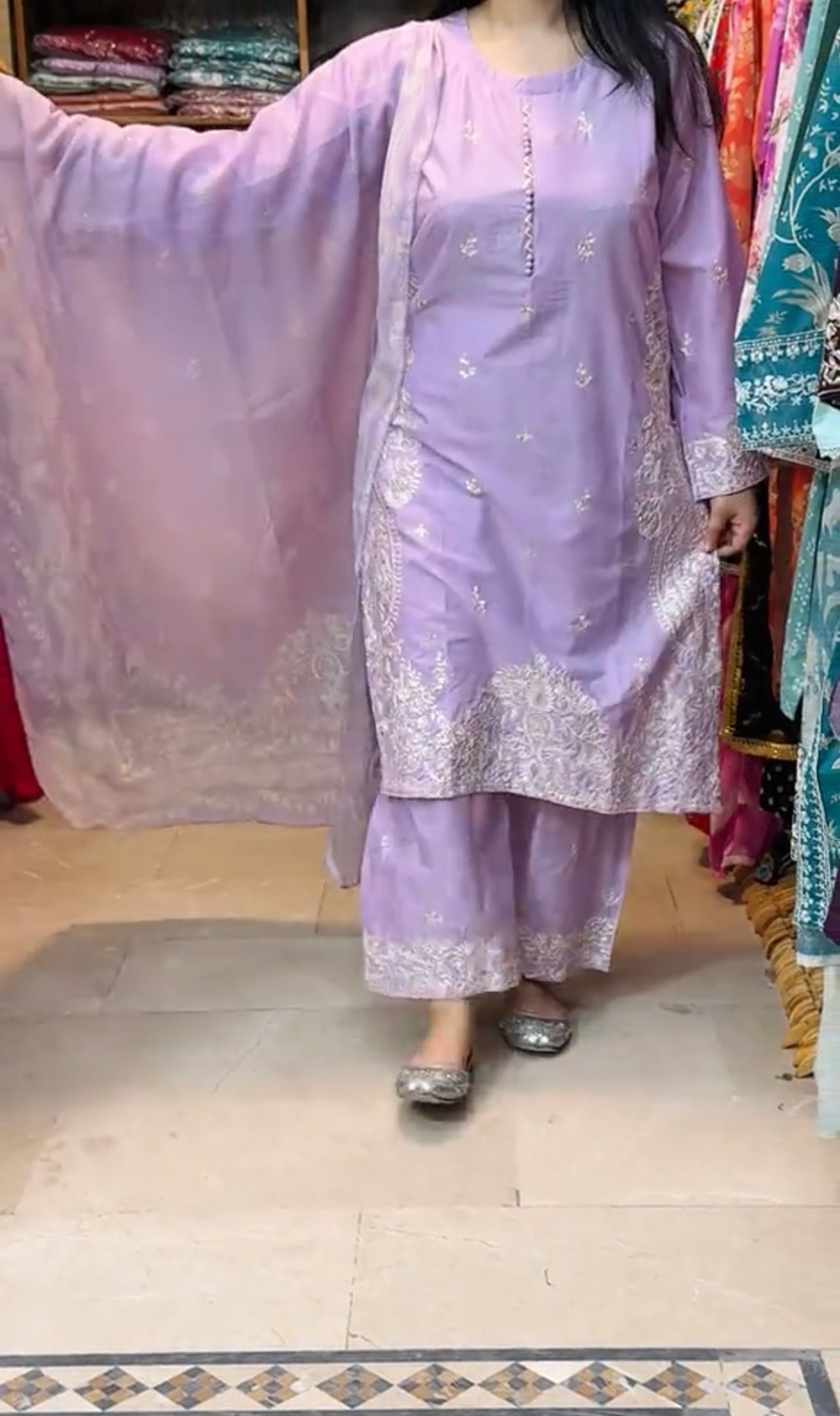 Lilac Embroidered Dress 3 Piece
