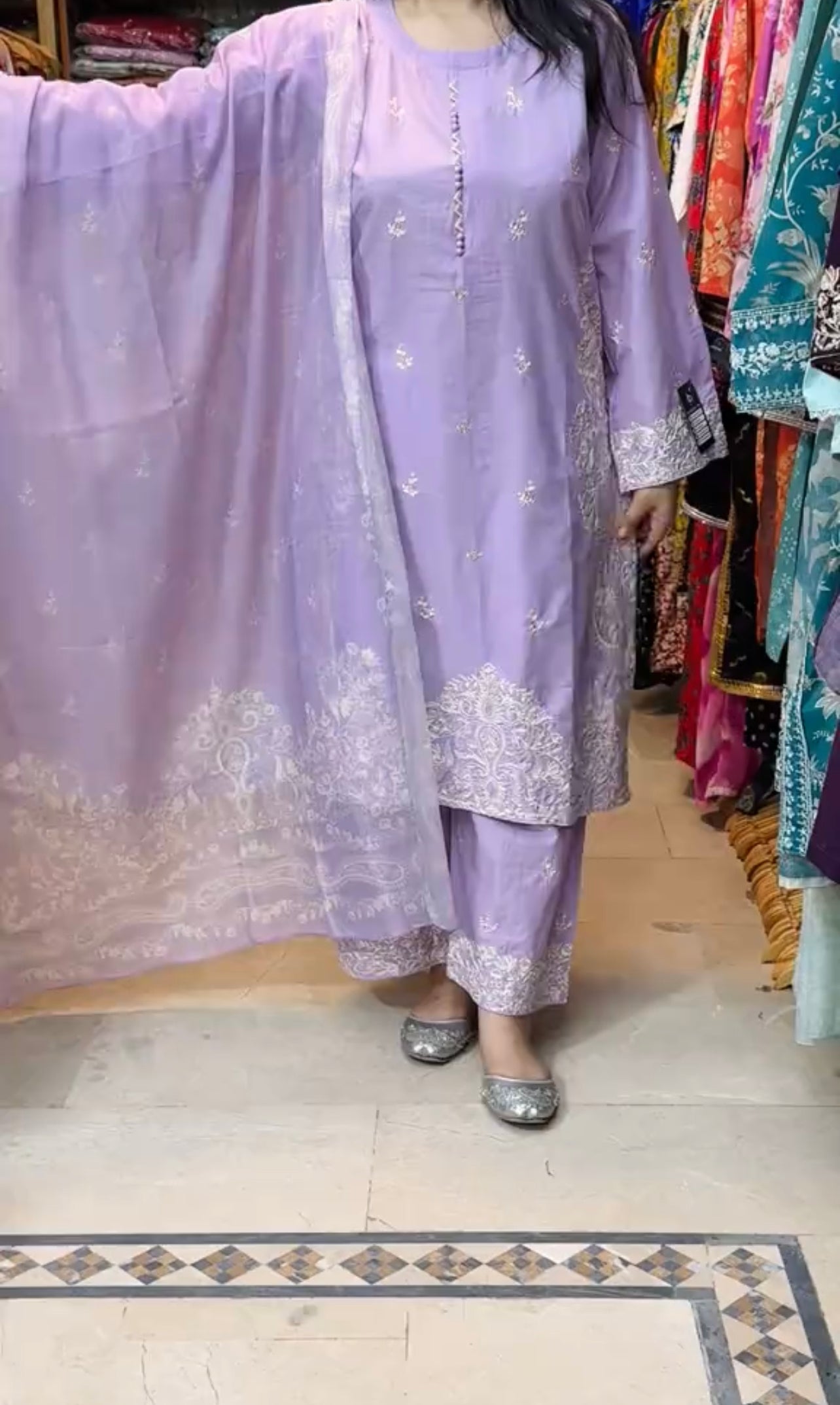 Lilac Embroidered Dress 3 Piece