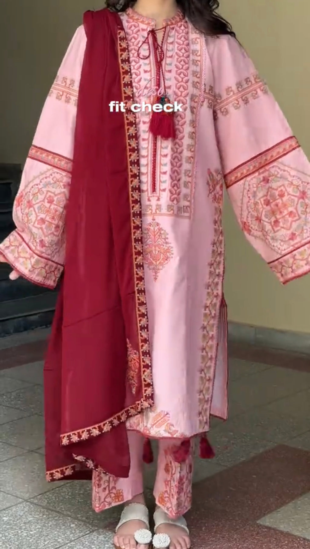 Pink Embroidered 3 Piece Dress