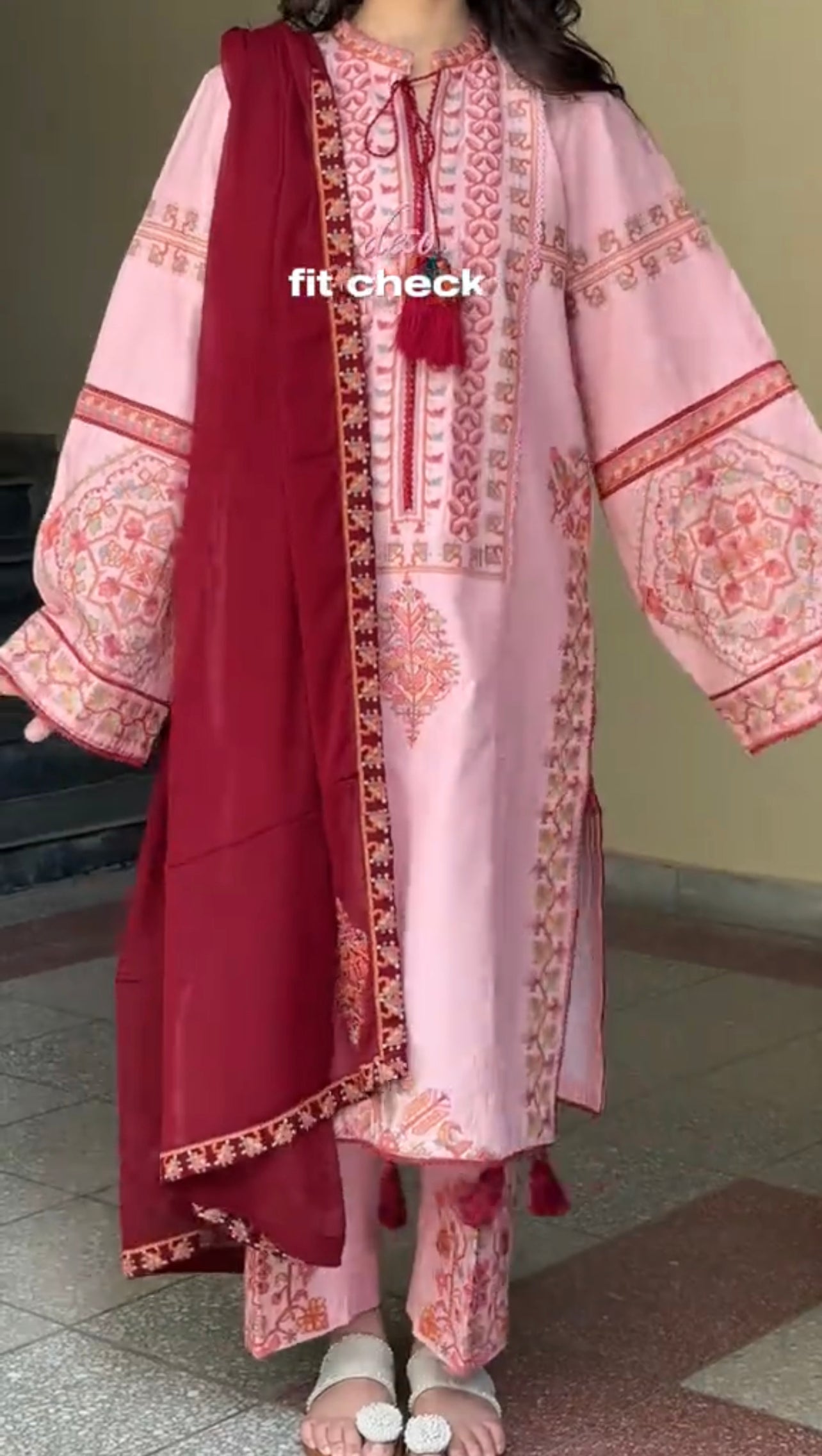 Pink Embroidered 3 Piece Dress