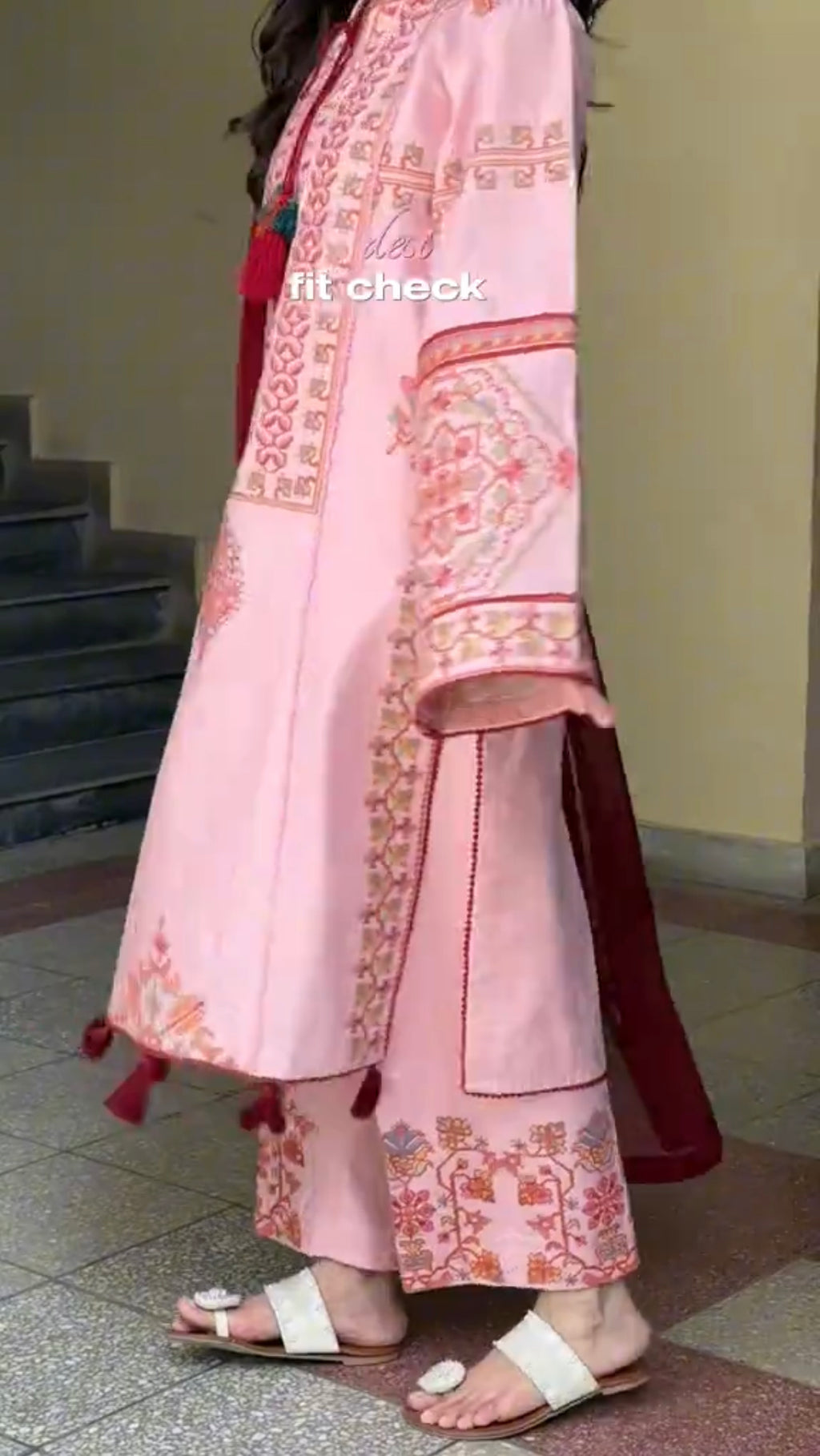 Pink Embroidered 3 Piece Dress