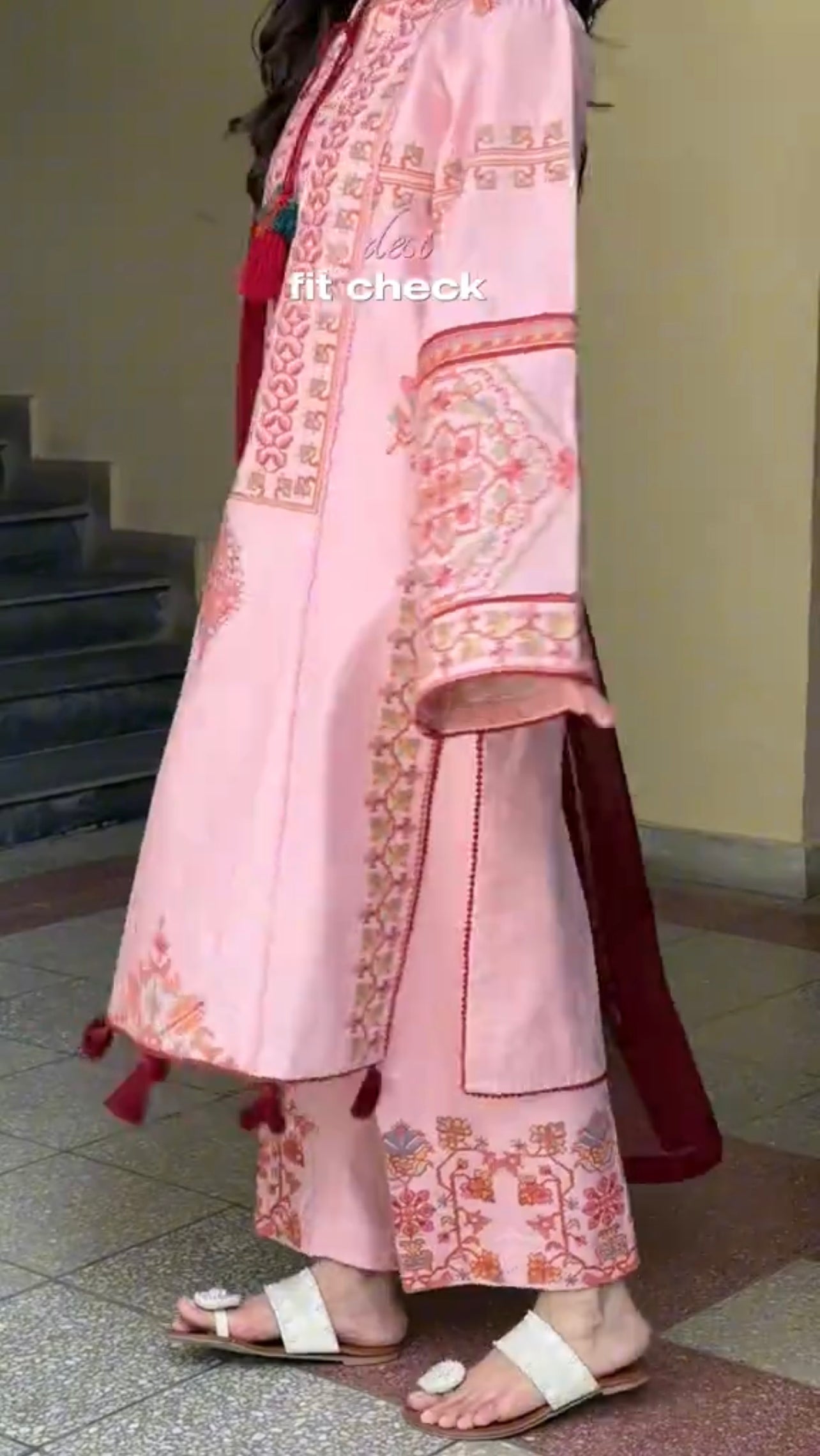 Pink Embroidered 3 Piece Dress