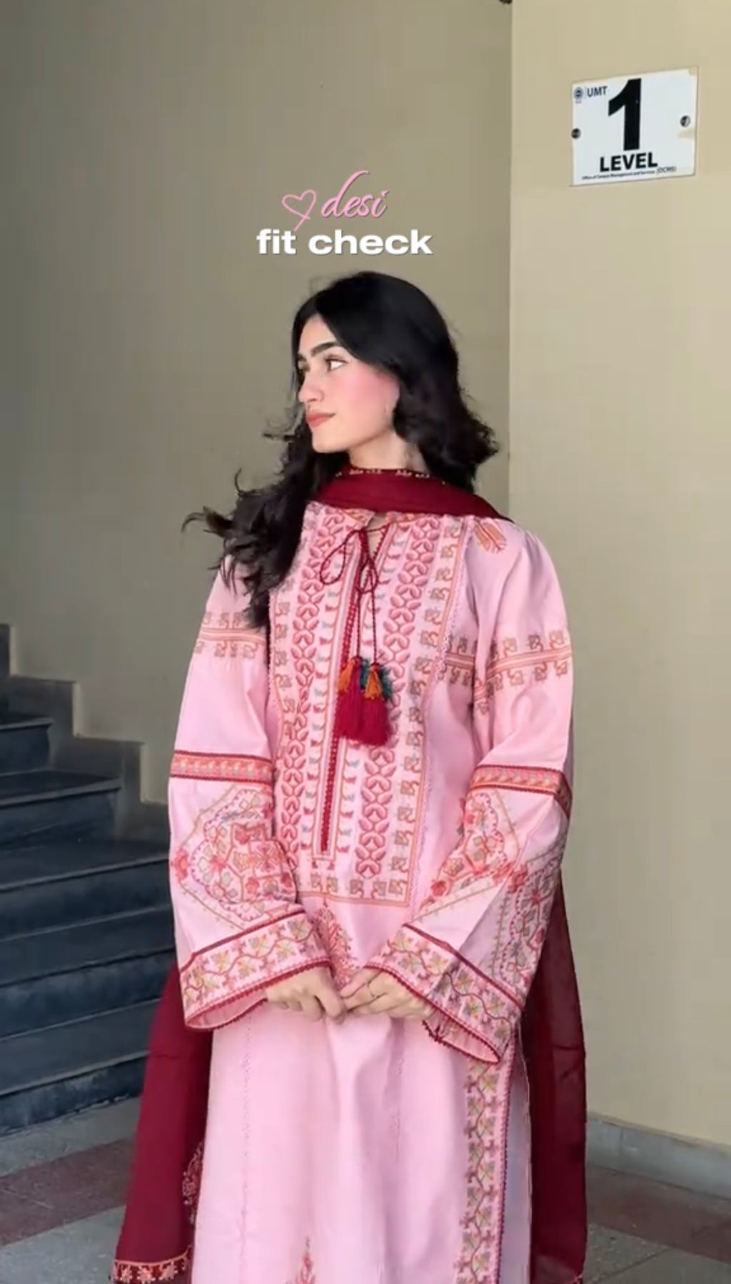Pink Embroidered 3 Piece Dress
