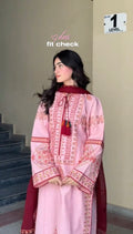 Pink Embroidered 3 Piece Dress