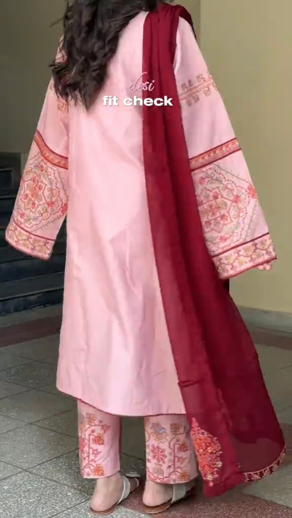 Pink Embroidered 3 Piece Dress