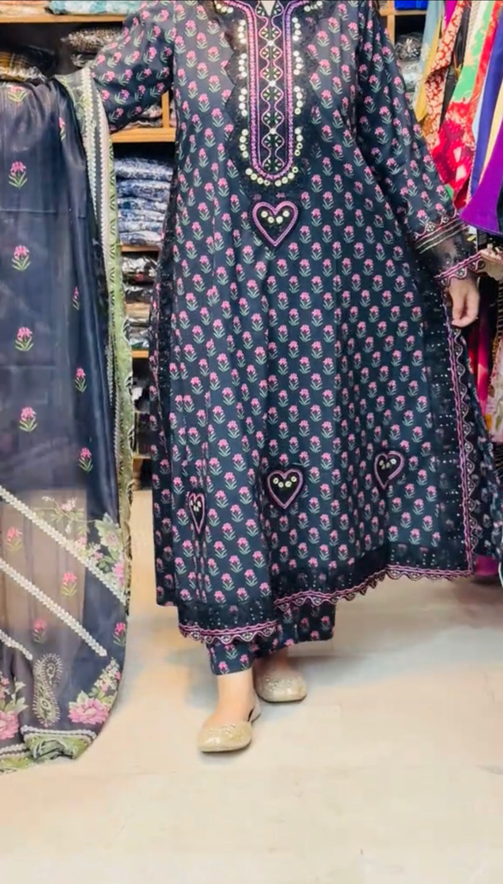 Flower Print 3 Piece Stitched Dress
