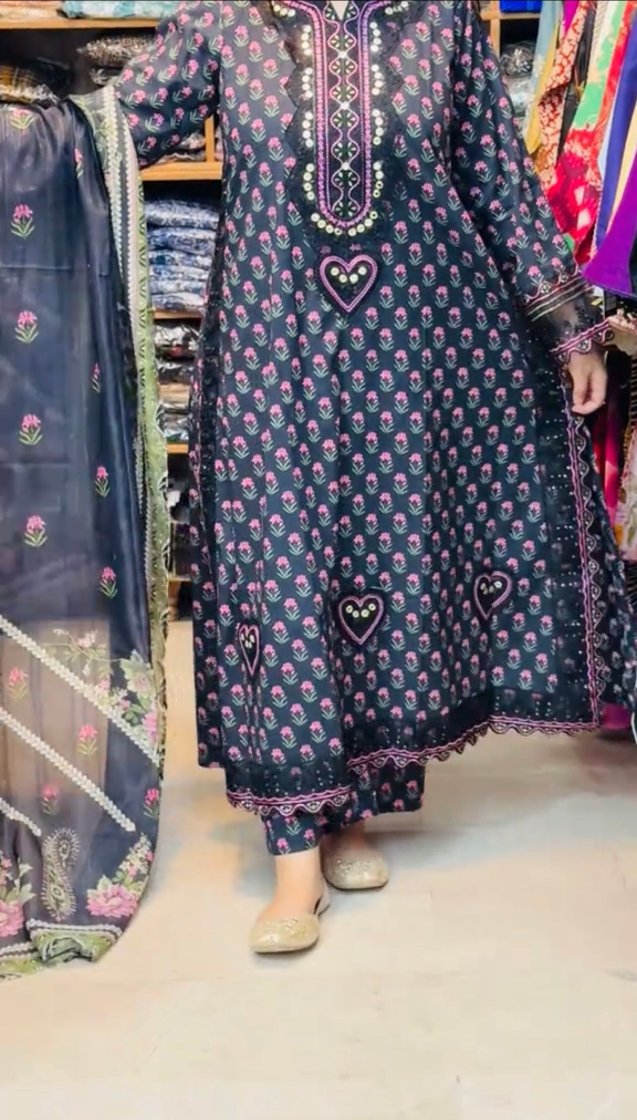 Flower Print 3 Piece Stitched Dress