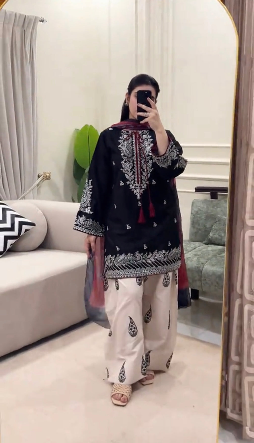 Black Stunning 3 Piece Farshi Shalwar Dress