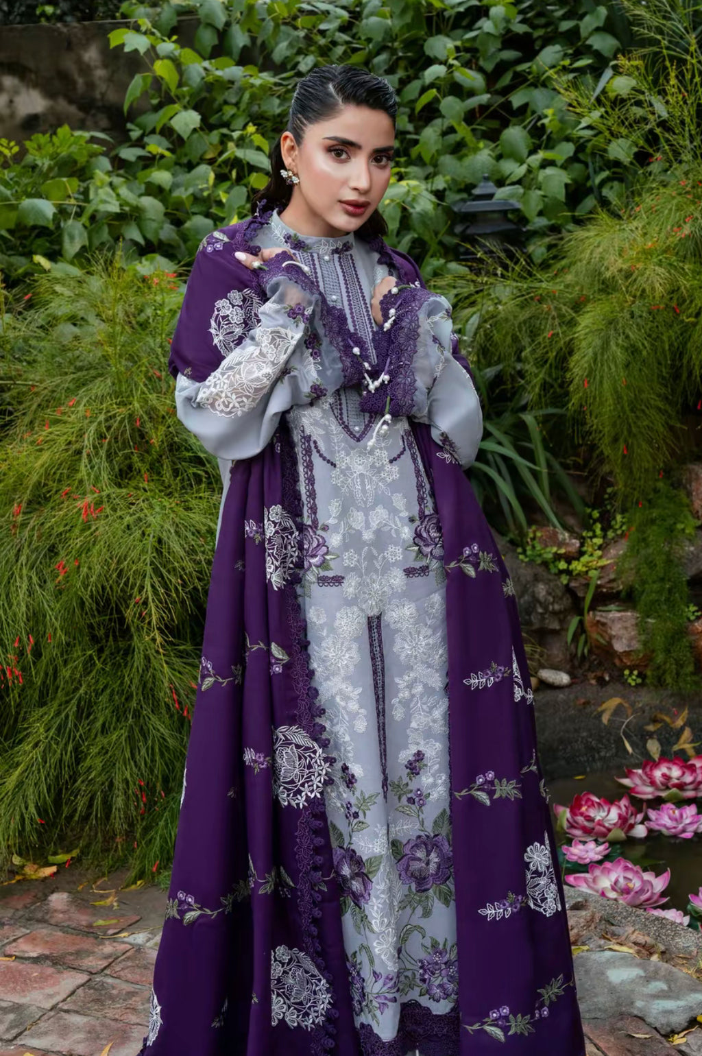 Afrozeh Emb 3pc With Pashmina Shawl