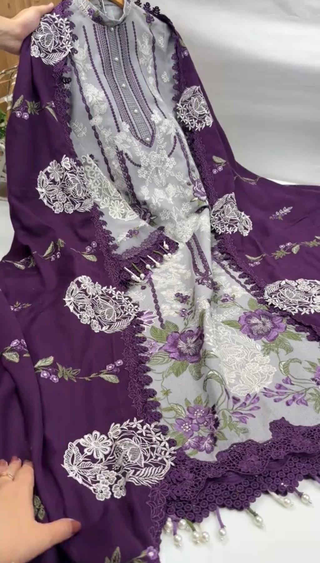 Afrozeh Emb 3pc With Pashmina Shawl