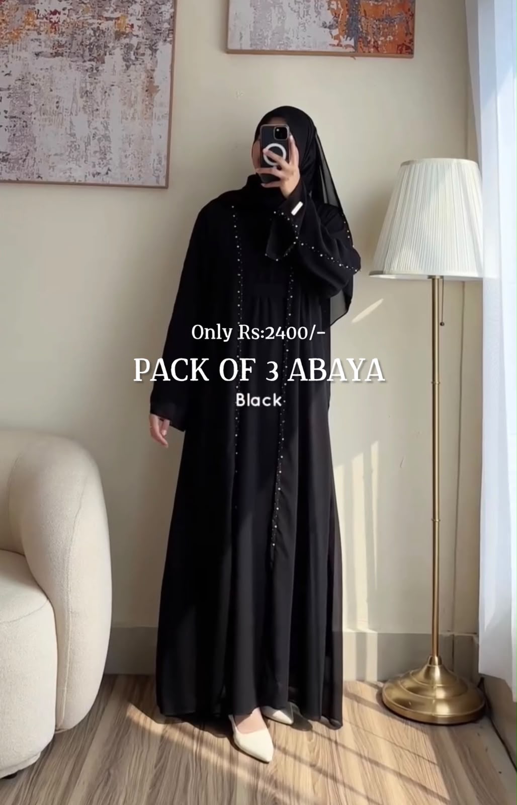 Pack Of 3 Comfort Abaya With Scarf