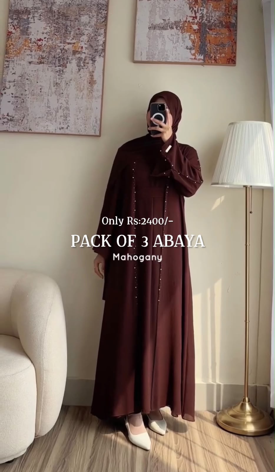 Pack Of 3 Comfort Abaya With Scarf