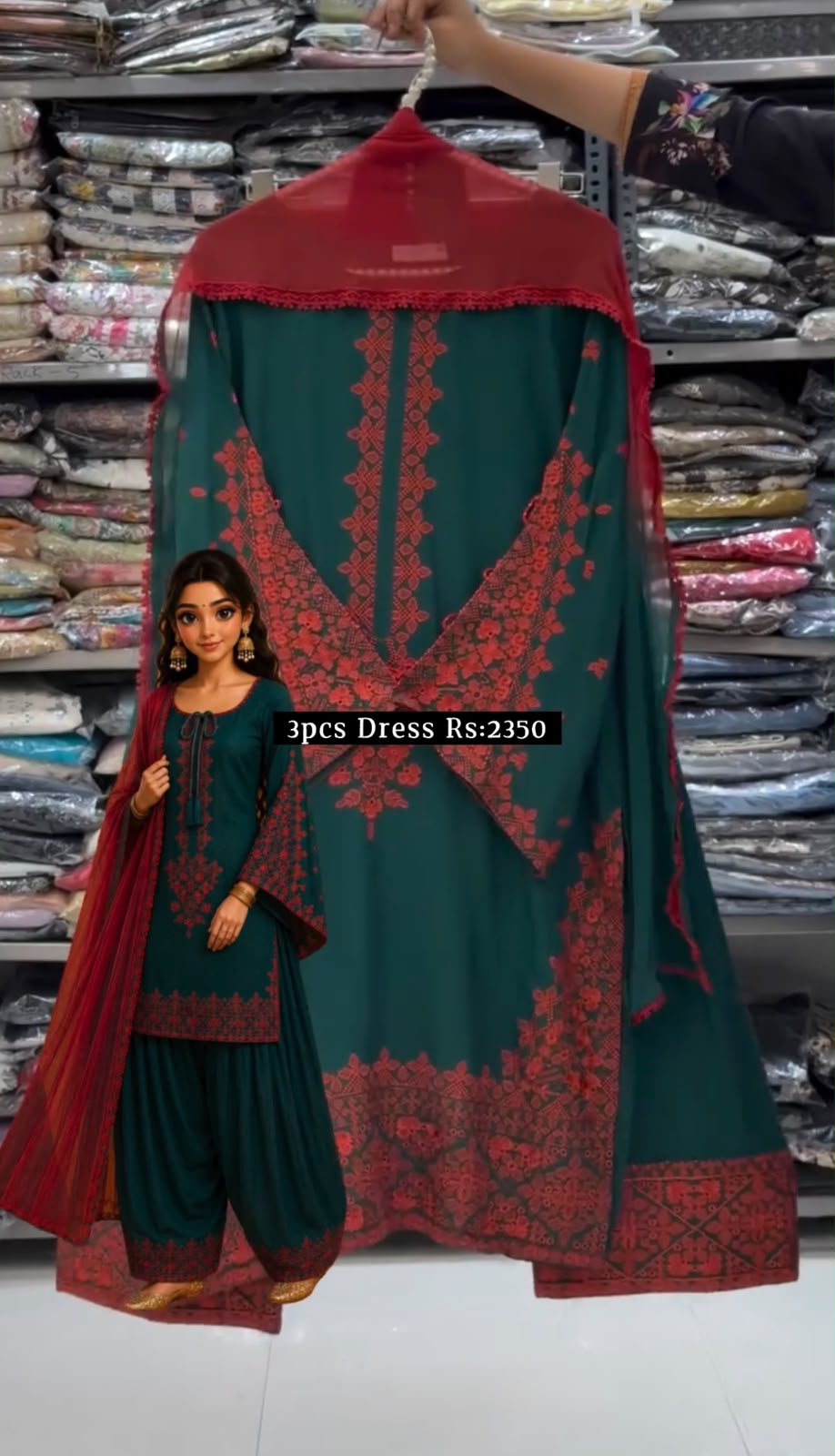 Afrozeh 3 Pcs Embroidered Dress