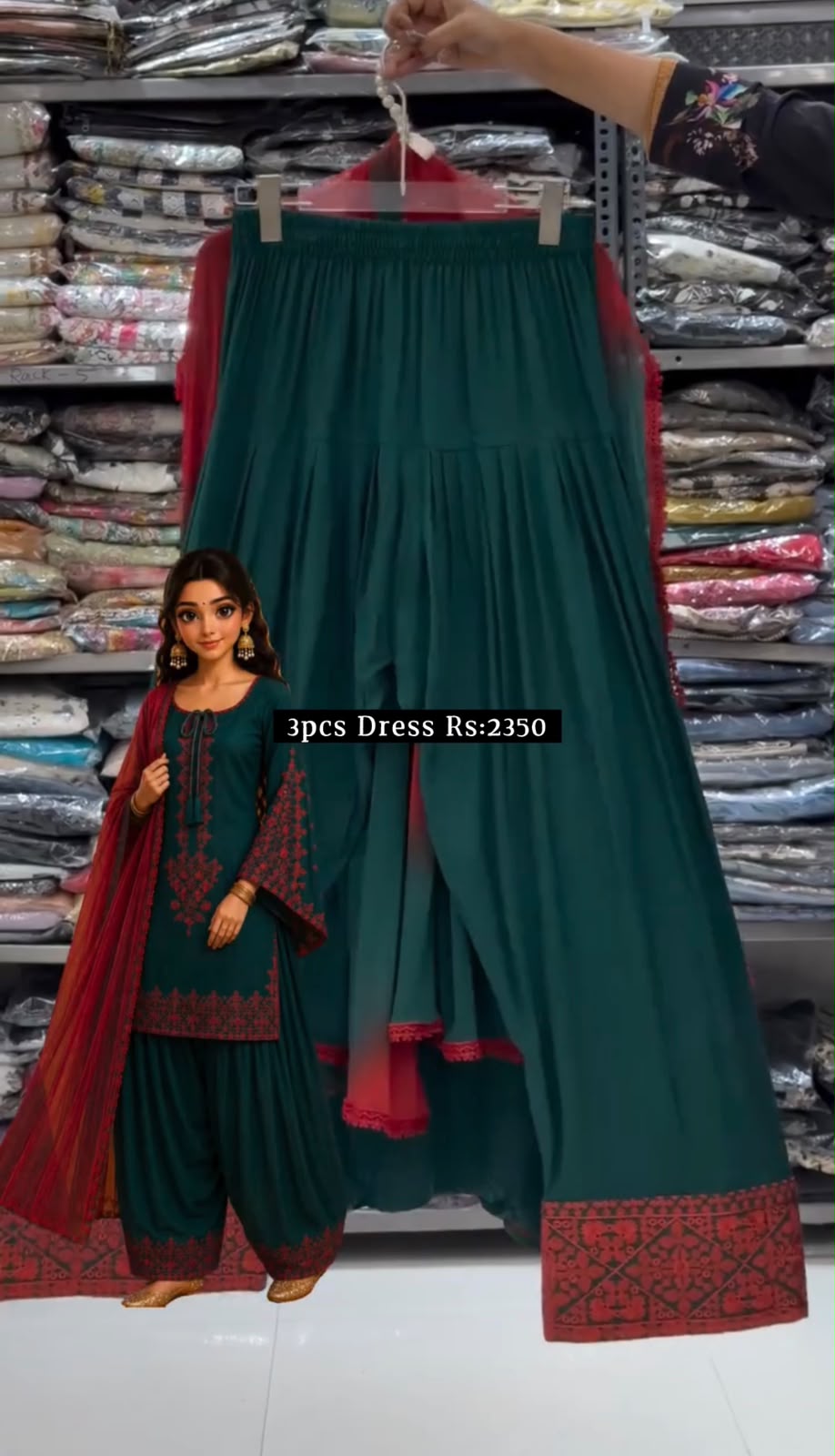 Afrozeh 3 Pcs Embroidered Dress