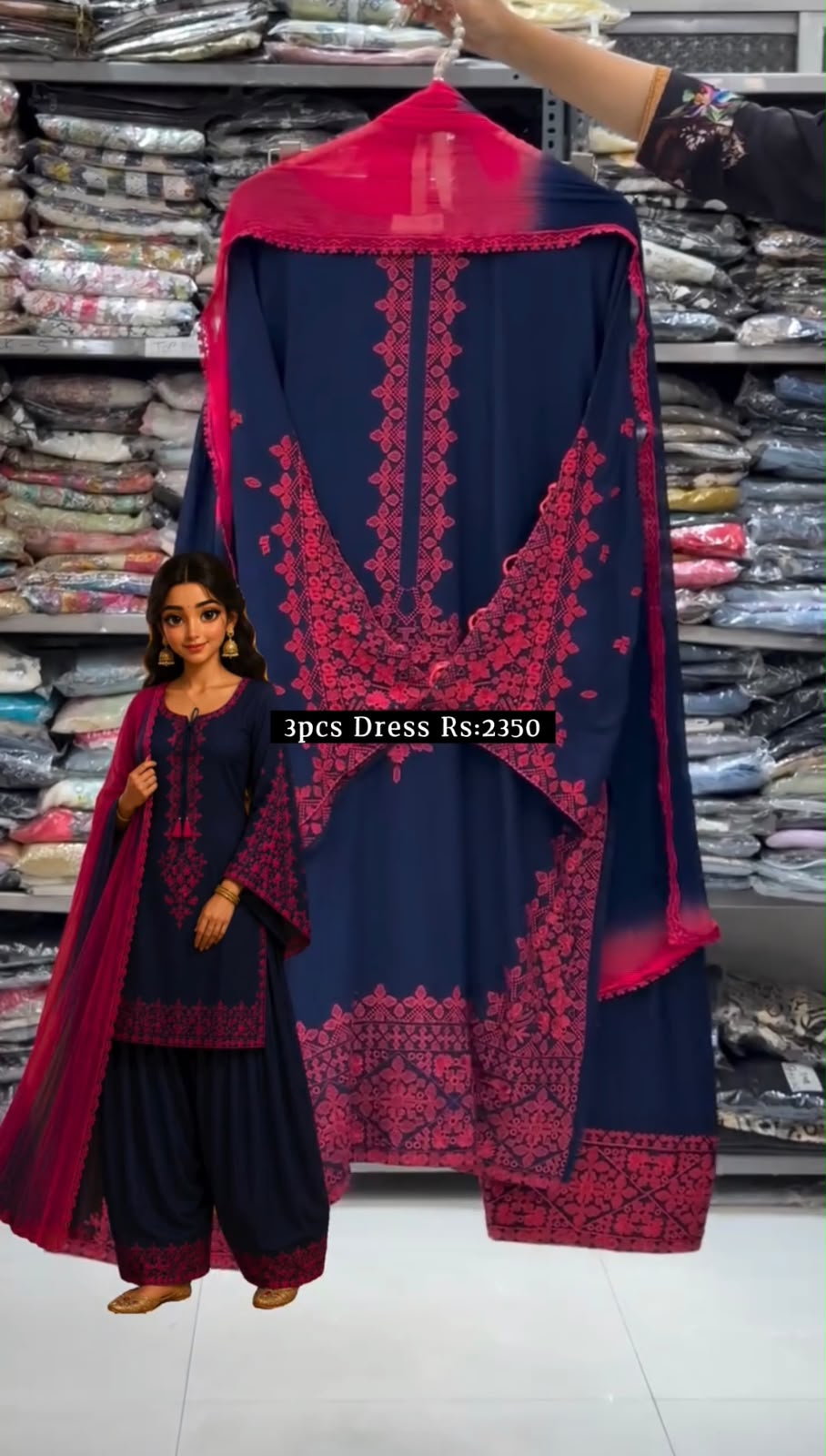 Afrozeh 3 Pcs Embroidered Dress