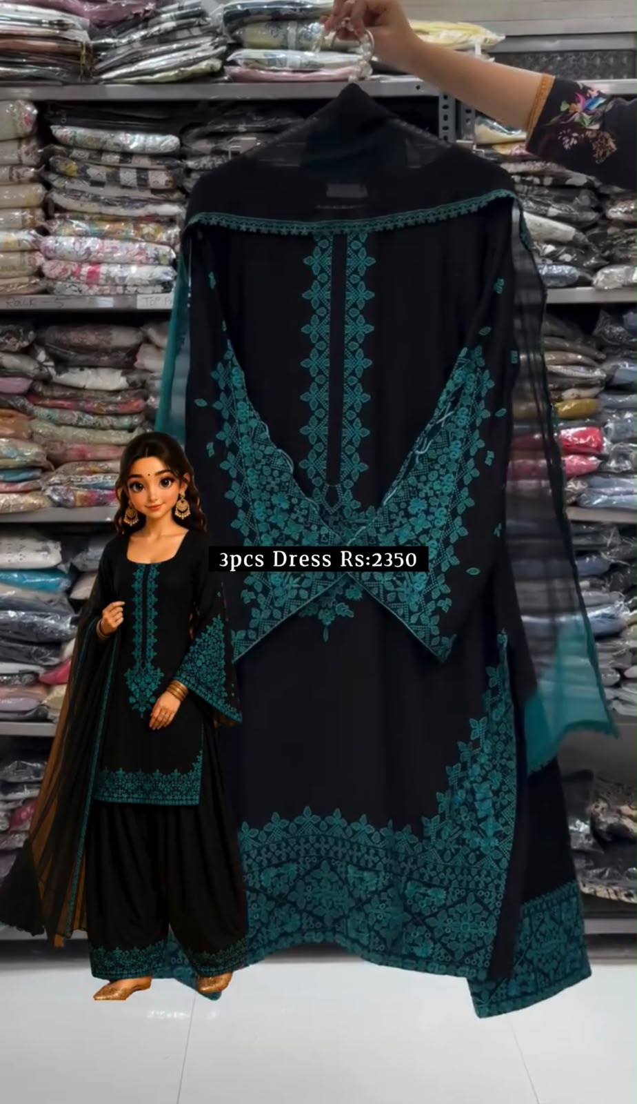 Afrozeh 3 Pcs Embroidered Dress