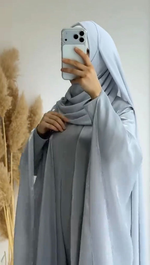 Afrozeh 3 Piece Abaya With Scarf, Inner Abaya & Upper Gown