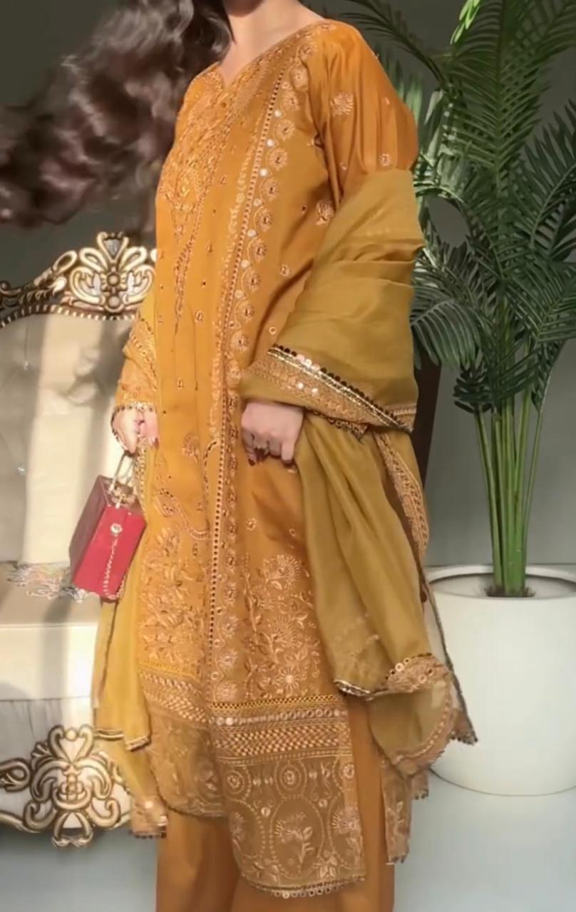 Afrozeh 3 Piece Embroidered Dress