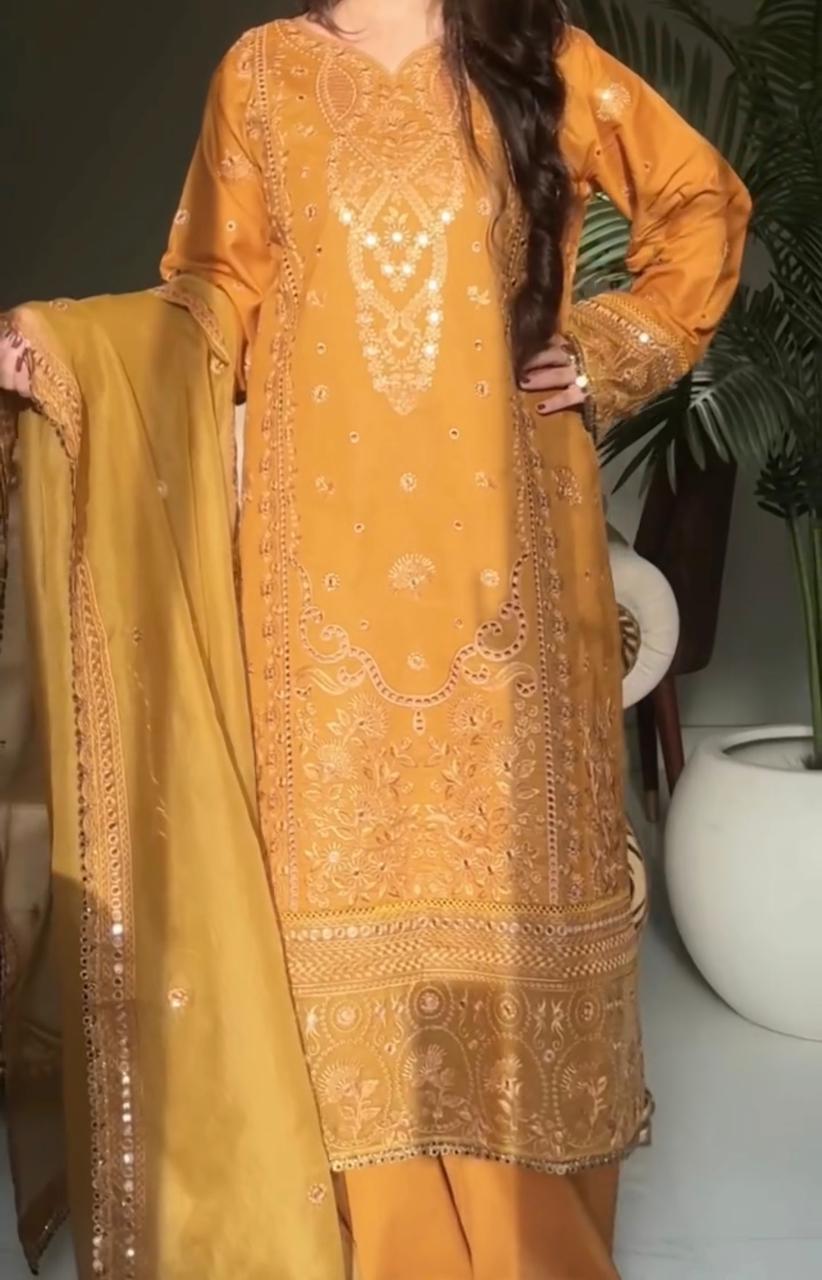 Afrozeh 3 Piece Embroidered Dress