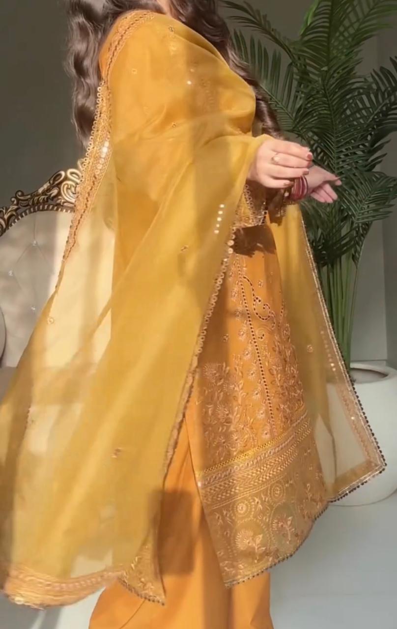 Afrozeh 3 Piece Embroidered Dress