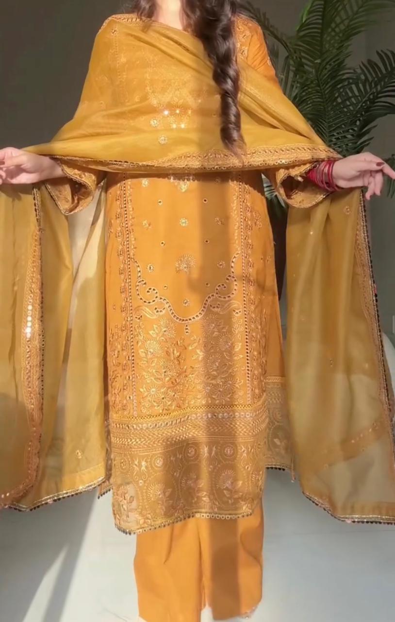 Afrozeh 3 Piece Embroidered Dress