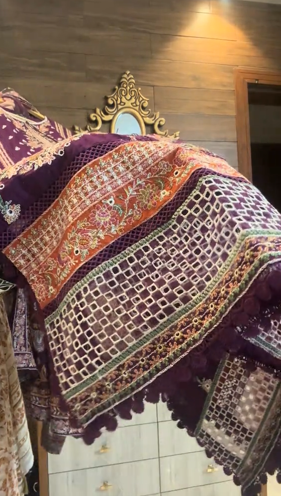 Afrozeh Purple Embroidered 3 Piece