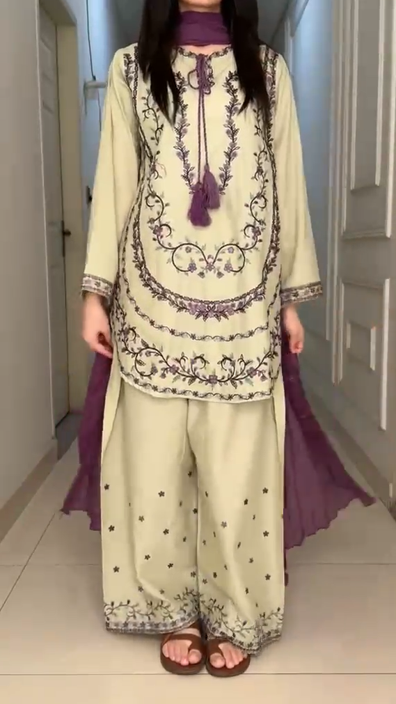 Afrozeh 3 Piece Embroidered Dress