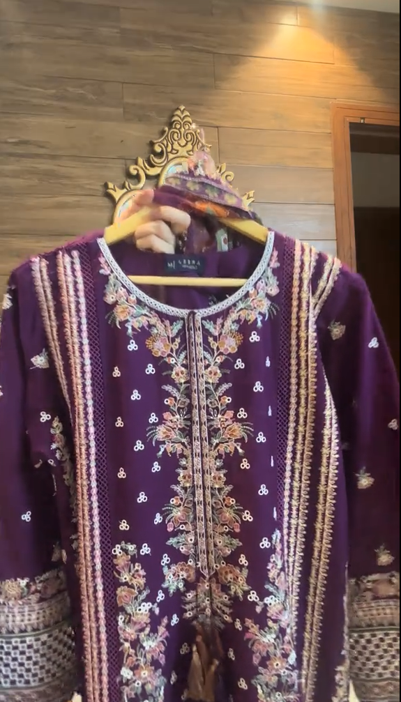 Afrozeh Purple Embroidered 3 Piece
