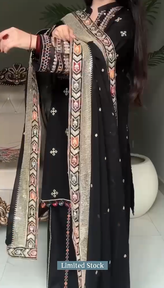 Saya Black Embroidered 3 piece Dress