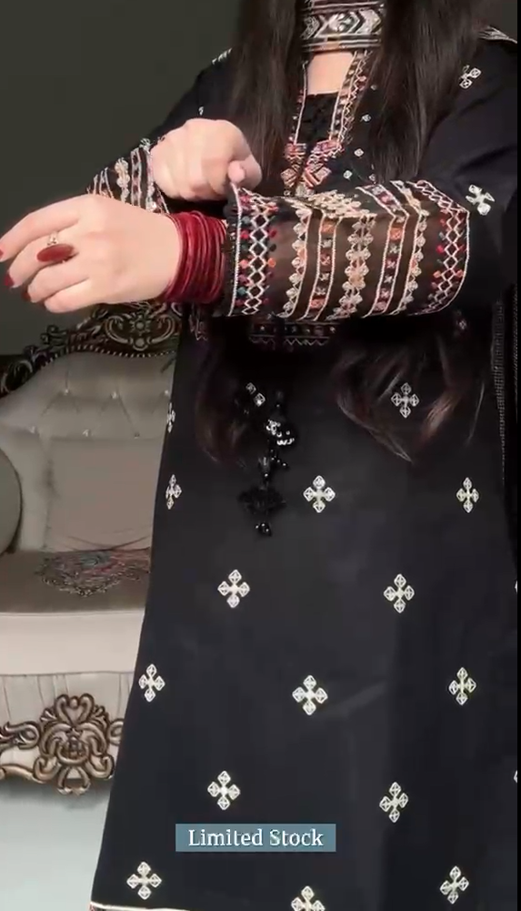 Saya Black Embroidered 3 piece Dress