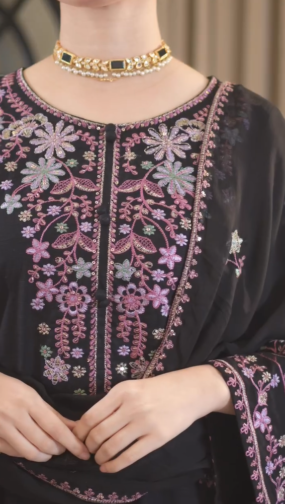 Pastel Shades Embroidered 3 Piece Dress